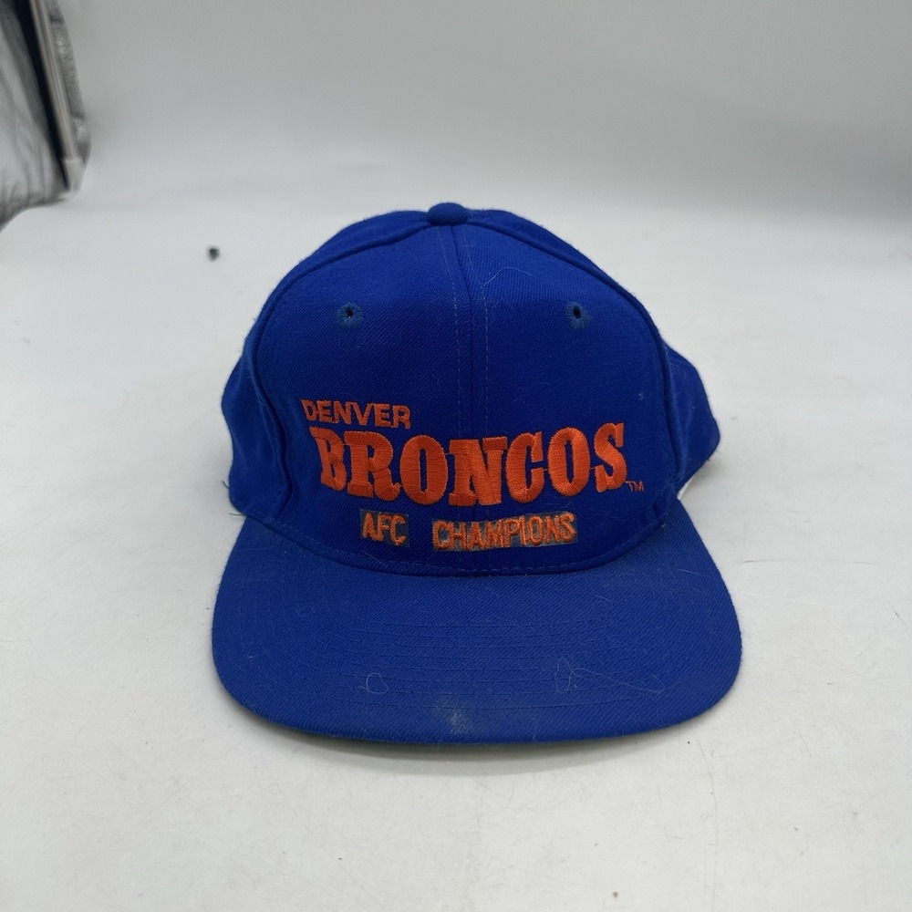 Vintage Denver Broncos Spellout Snapback Felt Hat Blue Block Letters Embroidered